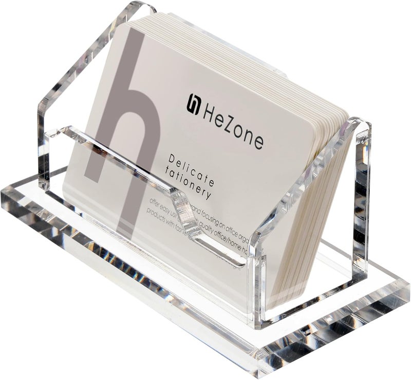 HeZone Acrylic Card Holder Clear Horizontal Business Card Organizer Stand for Desk 1 Slots Business Cards Stand for Women and Men - Image 1